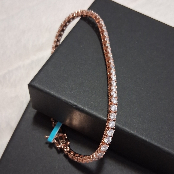 Rose Gold Over 925 SS Moissanite Diamond Tennis Bracelet - Picture 2 of 7